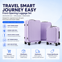 Ensemble de bagages rigides à ouverture frontale, rayures verticales violettes, roues pivotantes à 360°, valise à fermeture éclair pour le voyage