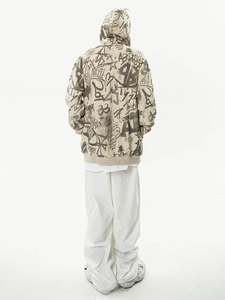 Sudadera con Capucha para Hombre, Corte Regular, 100% Algodón, Forrada, con Estampado de Grafiti, Cierre de Cremallera, Estilo Urbano, Otoño - Product Image 2