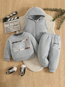 Conjunto Deportivo <span class=keywords><strong>de</strong></span> 3 Piezas <span class=keywords><strong>para</strong></span> Niños Unisex <span class=keywords><strong>de</strong></span> 6M-3T, Sudadera con Capucha y Cremallera con Estampado <span class=keywords><strong>de</strong></span> Letras Calvin, Pantalones Deportivos, Ropa <span class=keywords><strong>para</strong></span> Bebés - Product Image 2