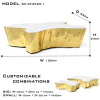 Table basse d'appoint Luxe Arbre de Vie en métal moulé avec plateau en marbre naturel et base plaquée or pour salons élégants