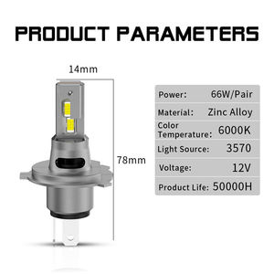 Новая автомобильная светодиодная фара H4, 66 Вт, 4000 лм, дальний/ближний свет, Встроенная мини-фара, лампа Plug-and-Play, универсальная - Product Image 2