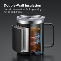 Mug à café en acier inoxydable 12 oz sans BPA, revêtement poudré, double paroi sous vide, garde au chaud/au froid 6-12 heures, camping, bureau