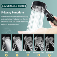 Pommeau de Douche Économiseur d'Eau Haute Pression avec Filtre en Coton PP, Finition Chromée, Arrêt à Touche Unique, Massage SPA, 5 Modes de Jet pour Salle de Bain