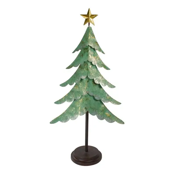 Rustic Green and Gold Layered Christmas Tree With a Star Tabletop Decor