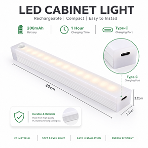 Rechargeable <b>Motion</b> <b>Sensor</b> <b>LED</b> <b>Cabinet</b> <b>Light</b> 3 Color Temperature Dimmable Wireless Under <b>Cabinet</b> Lamp Type-C Charging - Product Image 4