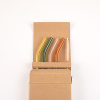 Pailles réutilisables en verre borosilicate pour boisson, accessoires de bar écologiques avec emballage carton et brosse