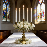 Candélabre doré, support à bougies de 15,3 pouces de haut, chandelier en métal à 5 bras, centre de table, décoration de mariage, bougies coniques