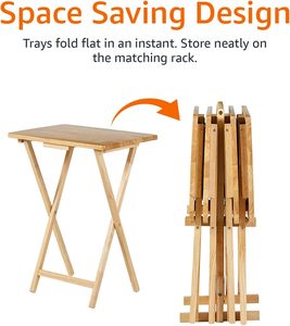 Basics-Bandeja plegable <span class=keywords><strong>rectangular</strong></span> PARA CENA DE TV portátil clásica con estante de almacenamiento, juego natural de 4 bandejas, 15 "D X 19" W X 26 "H - Product Image 2