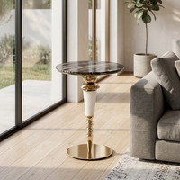 Table d'appoint ronde de luxe, design moderne, en acier inoxydable et marbre naturel, pour villa, manoir, projet de designer
