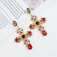Nouvelle arrivée Vintage noir rose cristal croix boucles d'oreilles pour les femmes Baroque bohème grandes longues boucles d'oreilles bijoux 2023