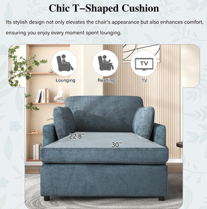 Fauteuil d'appoint moderne surdimensionné - Coussins d'accoudoirs confortables, imperméables, écologiques, hauteur réglable, dossier ailé, pieds en bois durables - Product Image 2
