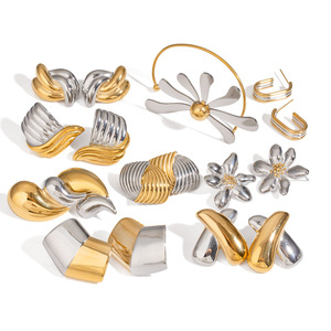 Two Tone Gold <b>Silver</b> Irregular Stainless Steel <b>Earrings</b> <b>Set</b> Flower Geometric <b>Studs</b> Fashion Dangle Jewelry Yiwu Origin - Product Image 1