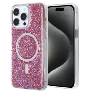 Fundas de lujo para teléfonos móviles de TPU+PC con purpurina, anillo magnético con acabado epoxi, color personalizado, a prueba de golpes para iPhone 15 Pro Max - Product Image 1