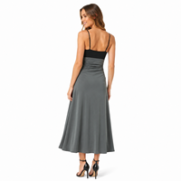Robe longue sans manches pour femme, coupe trapèze, bicolore, à blocs de couleur, avec bretelles et taille froncée, 100% Polyester, coupe ample, style mature et tendance