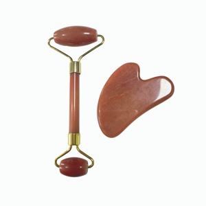 Set de Gua Sha y Rodillo de Aventurina Roja Natural al por Mayor, Masajeador Facial de Doble Cabeza con Raspador en Forma de Corazón, OEM Disponible - Product Image 4