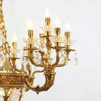 Lustre LED artisanal à 21 lumières en laiton massif, style rococo français, avec pendentifs en cristal K9, blanc chaud 2700K, luxe pour plafond haut
