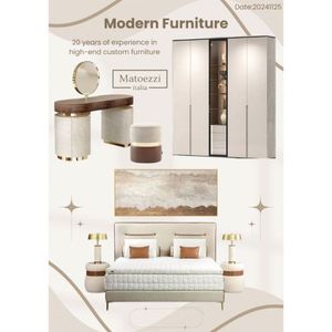 Cama King Size de estilo minimalista nórdico, juego de dormitorio de lujo moderno personalizable para toda la casa con características de almacenamiento de madera MDF para uso doméstico - Product Image 1