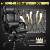 Fauteuil de bureau de direction massant 3D avec fonction de pétrissage, chauffant, pour personnes de grande taille et poids lourd (jusqu'à 227 kg), inclinable, en cuir, avec repose-pieds électrique, noir