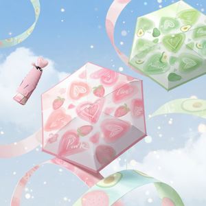 Parapluie de poche mini personnalisé avec logo OEM, 5 plis, poignée en forme de cœur, revêtement noir, protection UV, pour femmes et filles, cadeau de la Saint-Valentin - Product Image 1