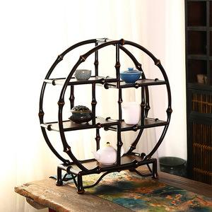 Support à thé rond en bambou, petit présentoir pour le rangement de l'ensemble de thé, étagère verticale en bois pour bureau, durable - Product Image 1
