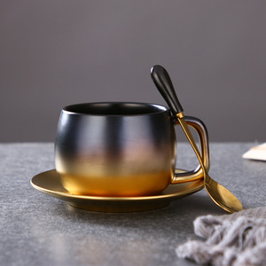New Simple Ceramic Cup and Saucer Light Luxury High Appearance Level Exquisite Black Gold Coffee <b>Set</b> - Product Image 2