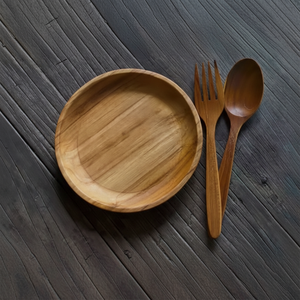 Assiettes à dîner en bois d'acacia massif, ensemble d'assiettes rondes en bois, nettoyage facile, légères, pour plats, collations, desserts - Product Image 1