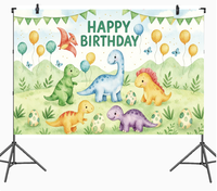 Niedlicher Dinosaurier-Geburtstagshintergrund, Aquarell-Dschungel-Dino-Fotohintergrund für Kinder, Jungen, Safari-Geburtstagsdekoration