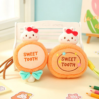 Porte-clés en peluche mignon en forme de lapin avec nœud, pendentif doux et moelleux en forme de beignet, gâteau, thé au lait, sucette, pâtisserie, broderie et texte 'Sweet Tooth'