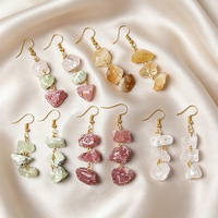 Boucles d'oreilles pendantes en pierre naturelle brute, boucles d'oreilles irrégulières en pierres précieuses brutes pour femmes, à porter au quotidien et pour les soirées