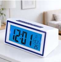 Horloge numérique intelligente avec écran LCD, commande vocale, rétroéclairage coloré, alarme de température, 7 langues, compte à rebours hebdomadaire, fonction snooze, pour bureau et table