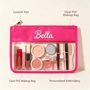Pochette cosmétique personnalisée en PVC transparent avec fermeture éclair plate, idéale pour la couture, la broderie et le point de croix, disponible en dropshipping - Product Image 2