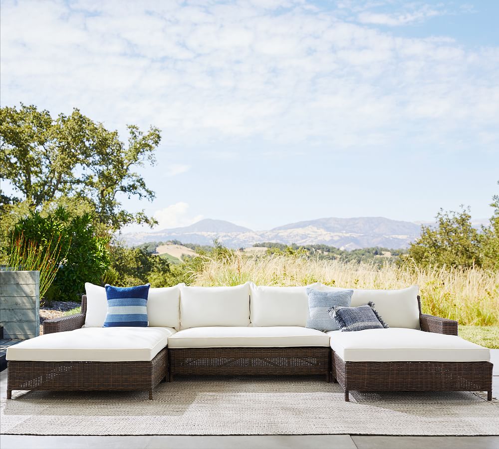 3-Piece Square Arm Loveseat Double Chaise Sofa Set outdoor wicker sofa rattan