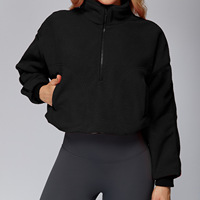 Sweat-shirt sportif pour femme, à capuche, en laine épaisse et chaude, à manches longues, avec poches et demi-fermeture éclair, imprimé vintage, coupe ample, collection hiver, best-seller