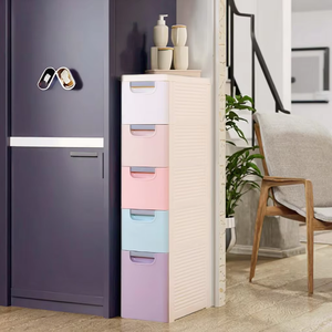 5 Layer <strong>Slim</strong> Side Plastic <strong>Storage</strong> <strong>Drawers</strong> with Wheels for Living Room Office Organizer Modern Design Durable - Product Image 2
