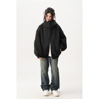 Cardigan à capuche épais sweat femme Streetwear surdimensionné col montant à capuche épaissi couche d'air veste de sport
