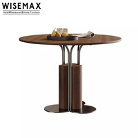 WISEMAX FURNITURE Table de restaurant contemporaine Base en métal Creative Noyer Rond Frêne Bois Table à manger Set 4 sièges pour appartement