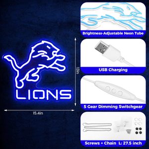 Enseigne néon de l'équipe de football des Lions, alimentée par USB, logo lumineux à intensité réglable pour décoration murale ou décoration de cave masculine - Product Image 2