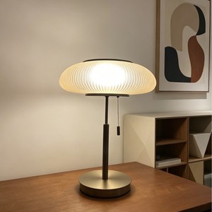 Modern Minimalist Brass Table Lamp With Pleated Glass Shade Pull <b>Cord</b> Switch Ambient <b>Lighting</b> For Bedroom Living Room - Product Image 2