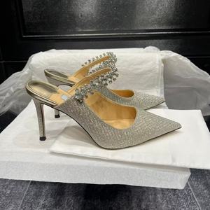 Sandalias Elegantes de Tacón Alto con Pedrería Plateada y Punta en Pico para Mujer, Diseño de Moda Primavera 2026 - Product Image 1