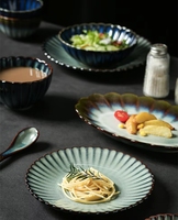 Ensemble d'assiettes en céramique rétro pour restaurant, vaisselle en forme de fleur émaillée au four, plats à dessert