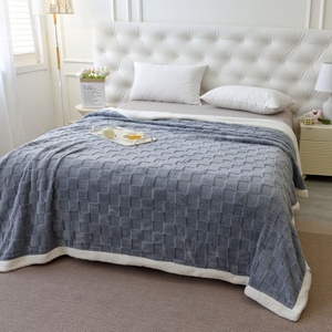 Blue <b>Plush</b> Throw <b>Blanket</b> 200x230cm Textured Faux Fur Sofa Bed Cover, Soft Warm Couch Throw for Living Room, 3 Sizes Poland Stock - Product Image 1
