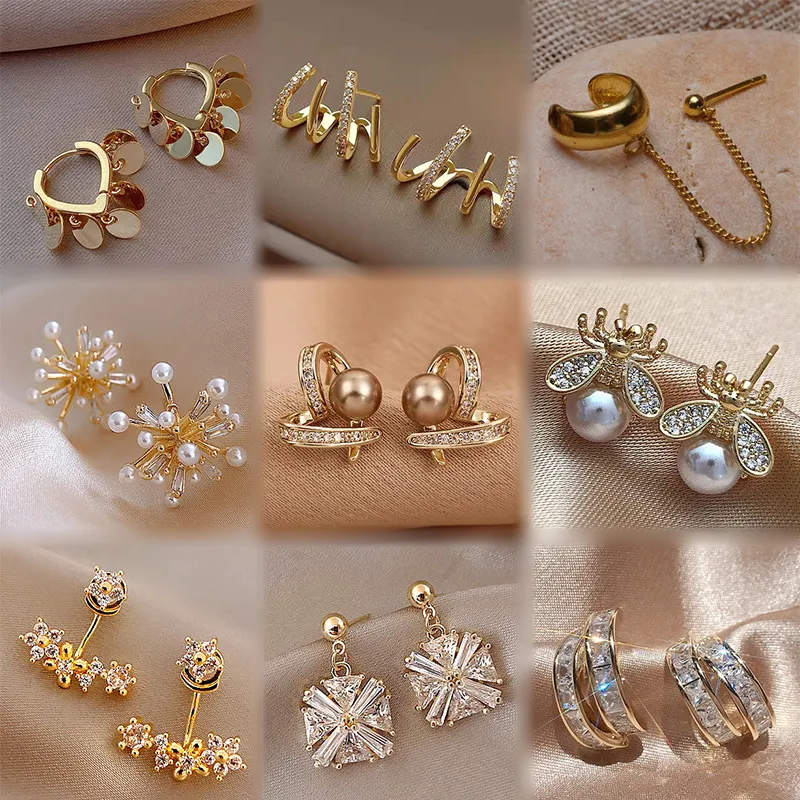 Fashion 925 Silver Needle Pearl Zirconia Diamond Ladies Earrings Heart Bee Tassel Drop Earrings Jewelry