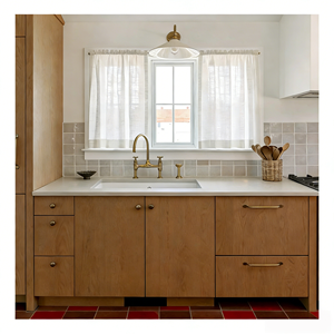 Gabinete de Cocina Moderno Minimalista Personalizado de Vermont, Madera de <span class=keywords><strong>Nogal</strong></span> de Dos Tonos, Blanco Brillante, Sin Tiradores - Product Image 1