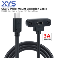 USB Typ C Stecker auf Buchse Einbau-Verlängerungskabel USB 2.0 3A 90 Grad Schraubverschluss PVC-Ummantelung 6-adrig