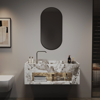 Nouvelle conception de meuble-lavabo de salle de bain en ardoise double couche, nouvelle couleur, avec miroir LED et lavabo en céramique