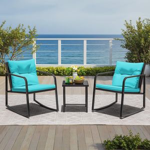 Juego de Bistró de 3 Piezas con Muebles de Mimbre y Estructura Metálica para Patio, Terraza o Porche, con Sillas y Mesa de Centro de Vidrio, Venta al Por Mayor - Product Image 3