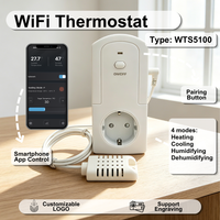 Termostato Inteligente Automático con Wi-Fi Tuya para Sistema de Hogar Inteligente, Calefacción/Refrigeración Eléctrica, Humidificación/Deshumidificación, IP21, Rango de 10-50m