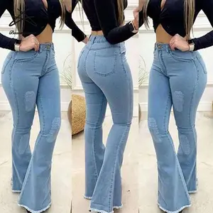 Moda artı boyutu sıcak satış sıcak stil kot bez kadın düz yüksek bel seksi ince flare jean pantolon kadın jean pantolon