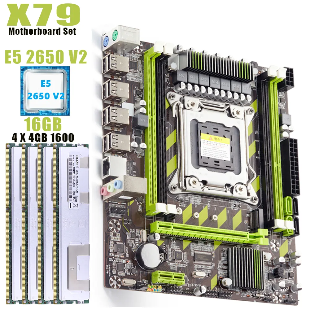 X79 Motherboard Lga 2011 X79, Motherboard NVME dengan Xeon E5 2650 V2 CPU Max 16GB 4X 4GB DDR3 ECC REG 1600Mhz untuk Server Game