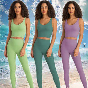 Wholesale Women's Solid Plus Size Sports <b>Yoga</b> Wear Shorts Front Logo 5-Piece Breathable Fitness <b>Set</b> Spandex/Nylon - Product Image 3